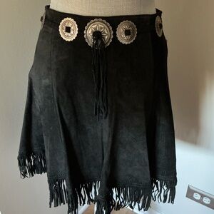 Vintage frontier collection suede black cowgirl fringe skirt embellished size 11